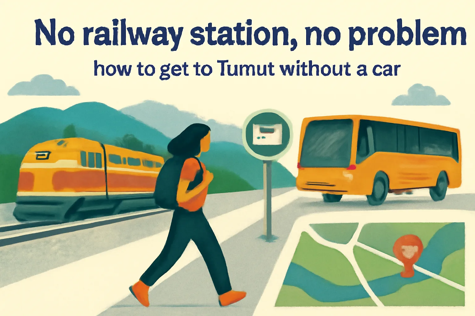 No railway station, no problem: how to get to Tumut without a car — editorial illustration