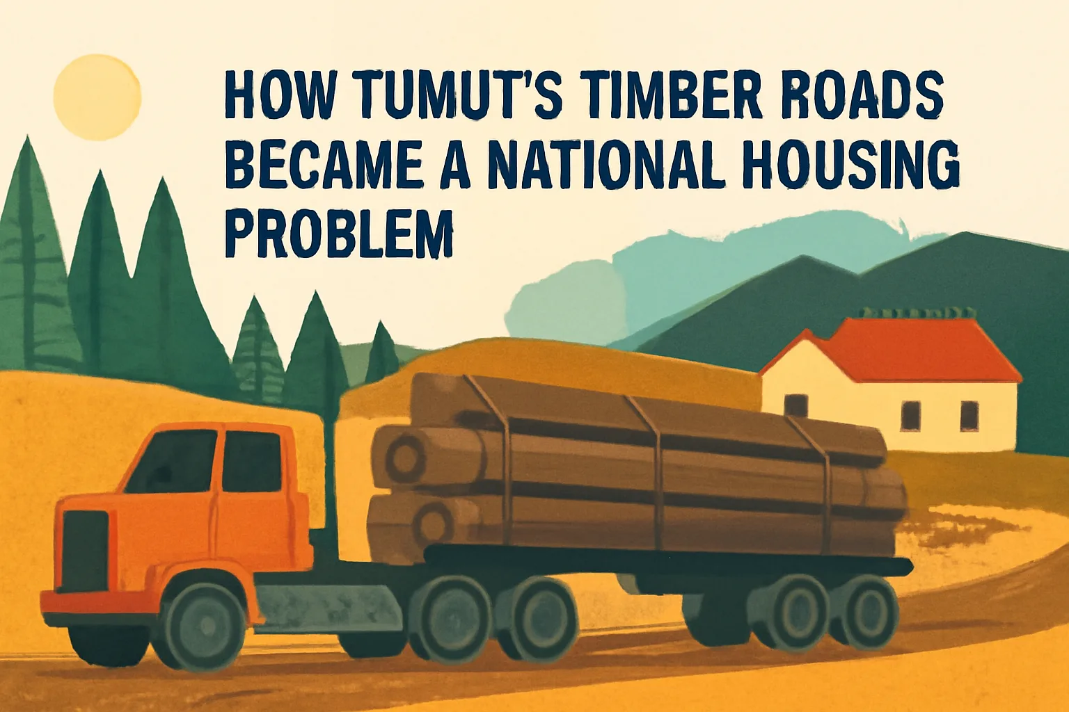 How Tumut’s timber roads became a national housing problem — editorial illustration